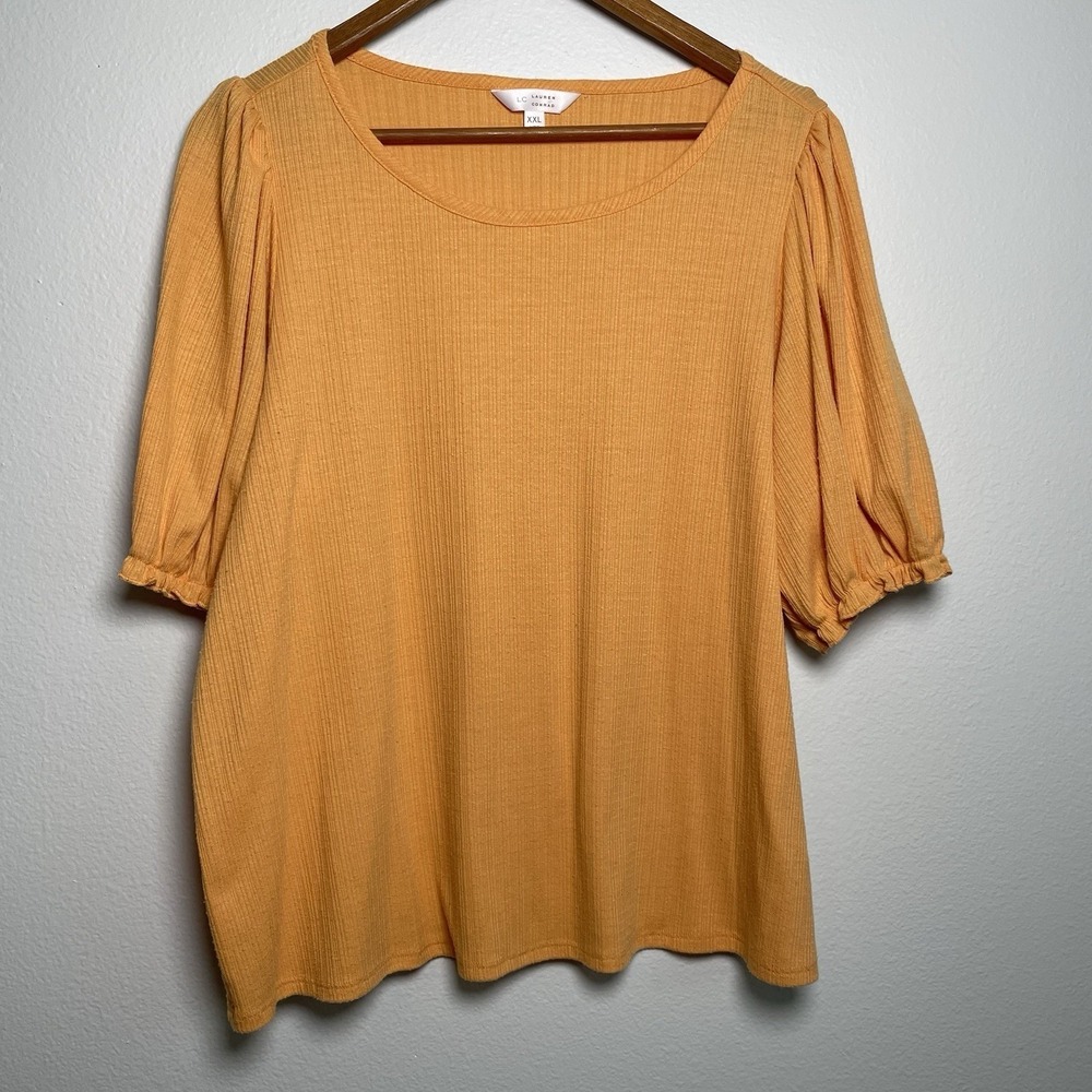 LC Lauren Conrad Womens XXL Orange Top Cottagecore Boho Ribbed Puff Sleeve
